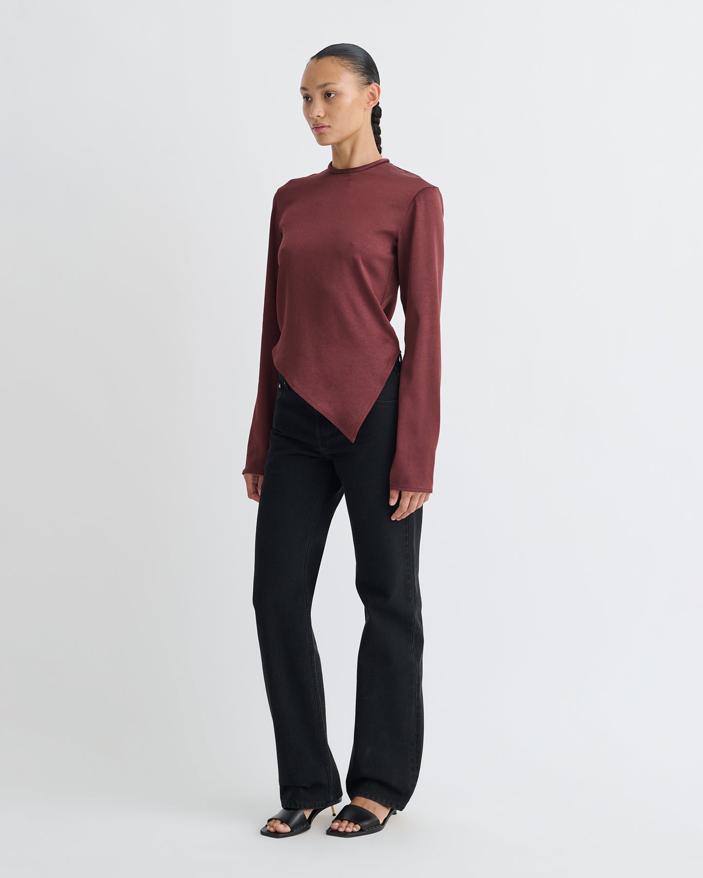 Endah - Crisp Satin Top - Mahogany