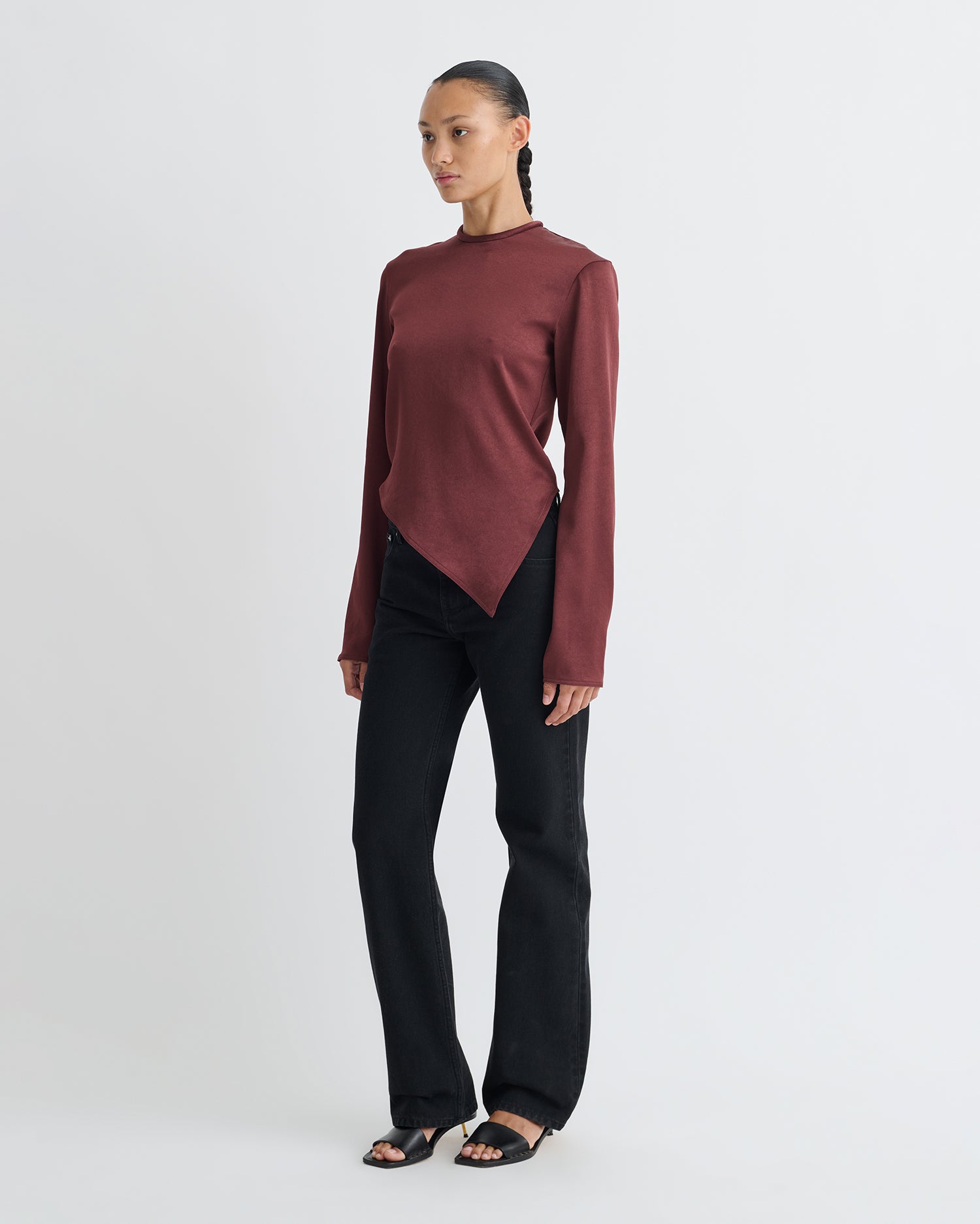 Endah - Crisp Satin Top - Mahogany