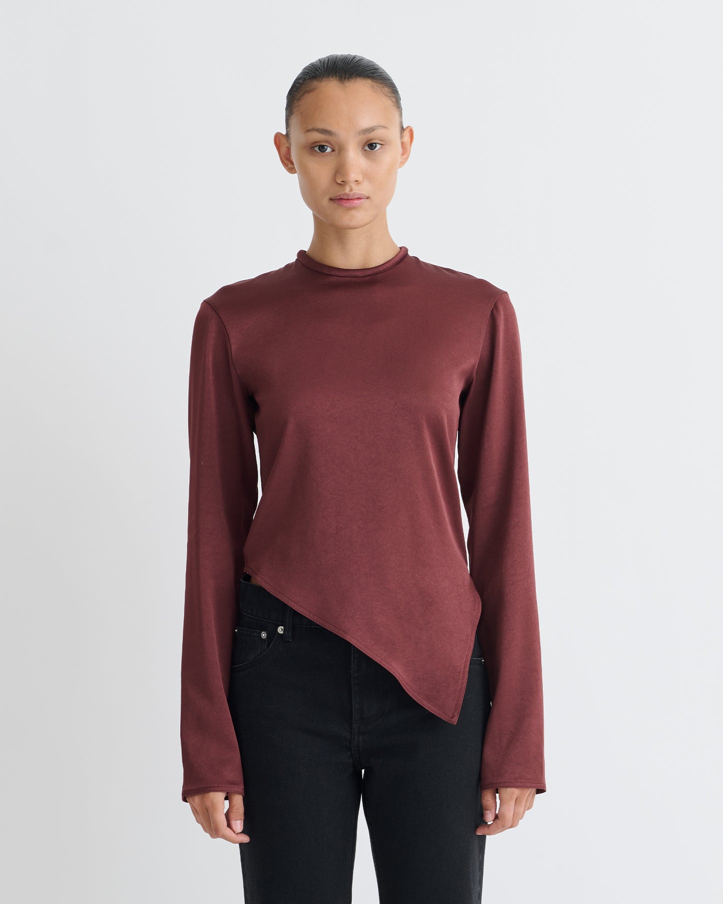 Endah - Crisp Satin Top - Mahogany