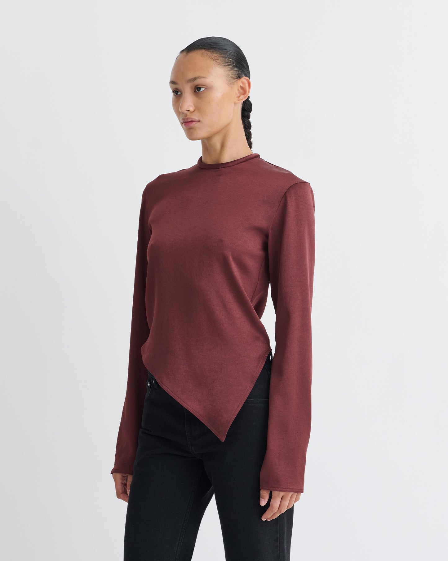Endah - Crisp Satin Top - Mahogany