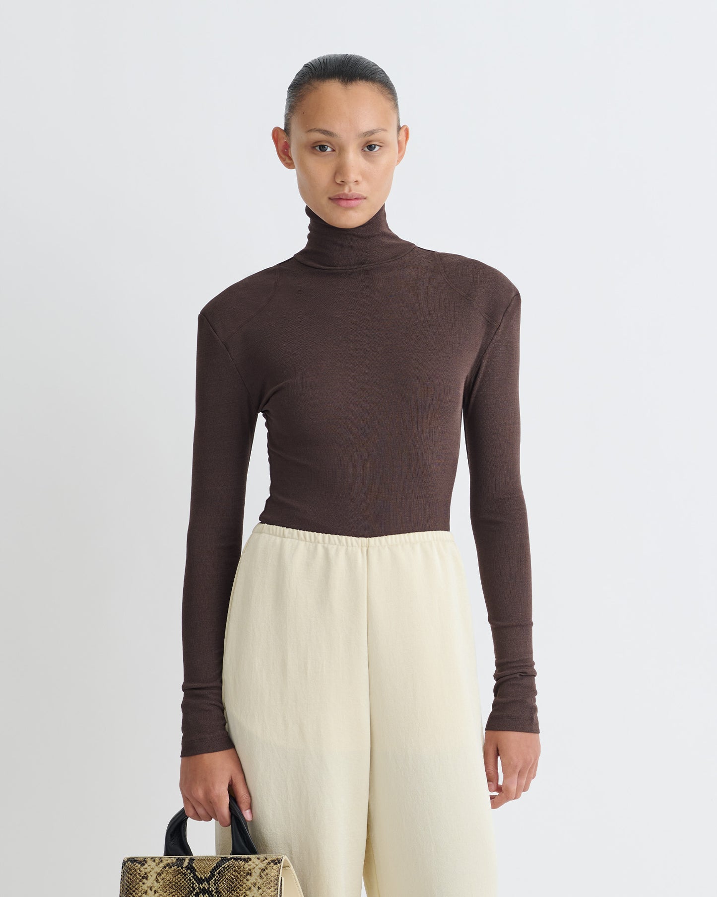 Nayeli - Mesh Jersey Long Sleeved Top - Dark Oak