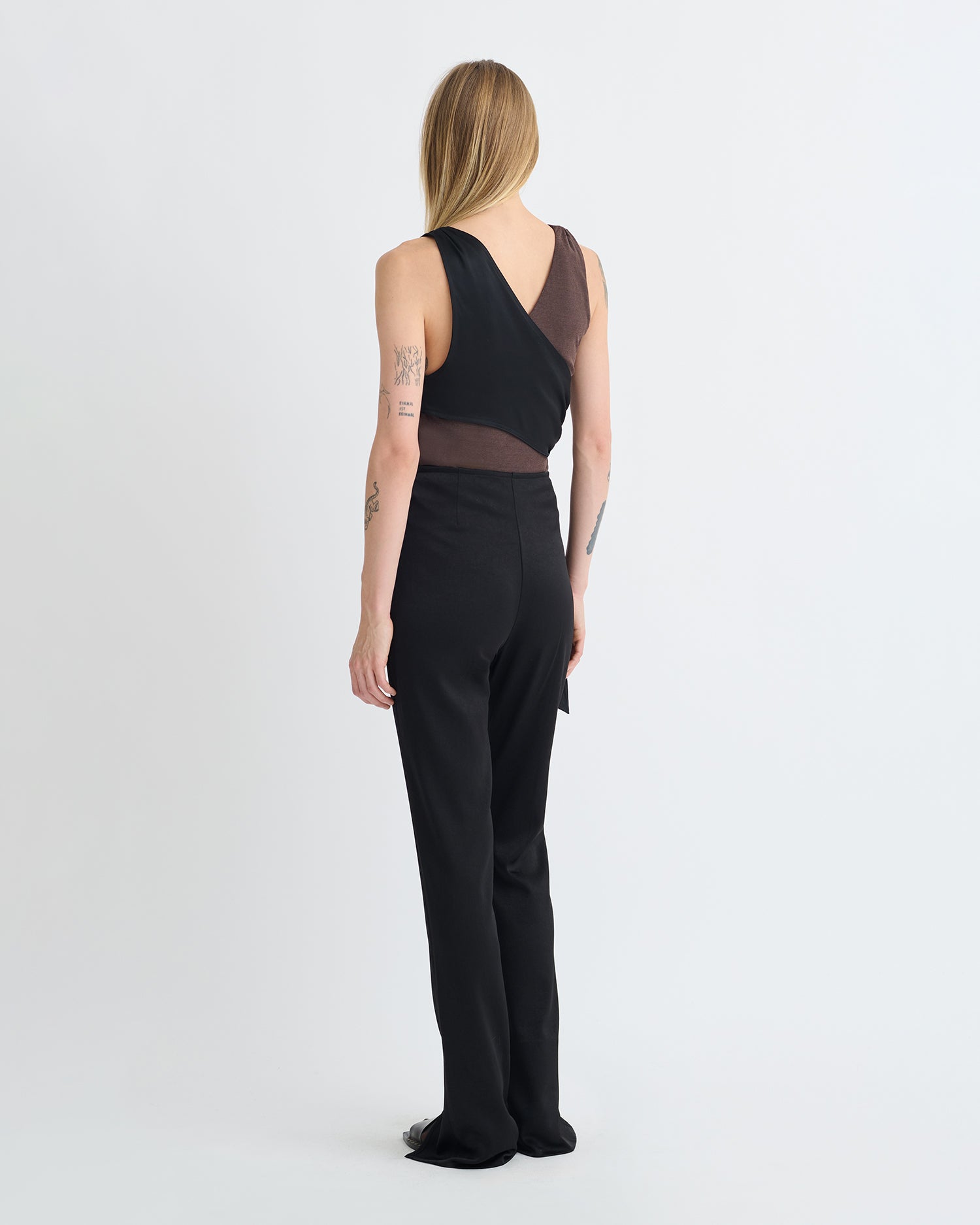 Neca - Mesh Jersey/Slip Satin Sleeveless Top - Dark Oak/Black