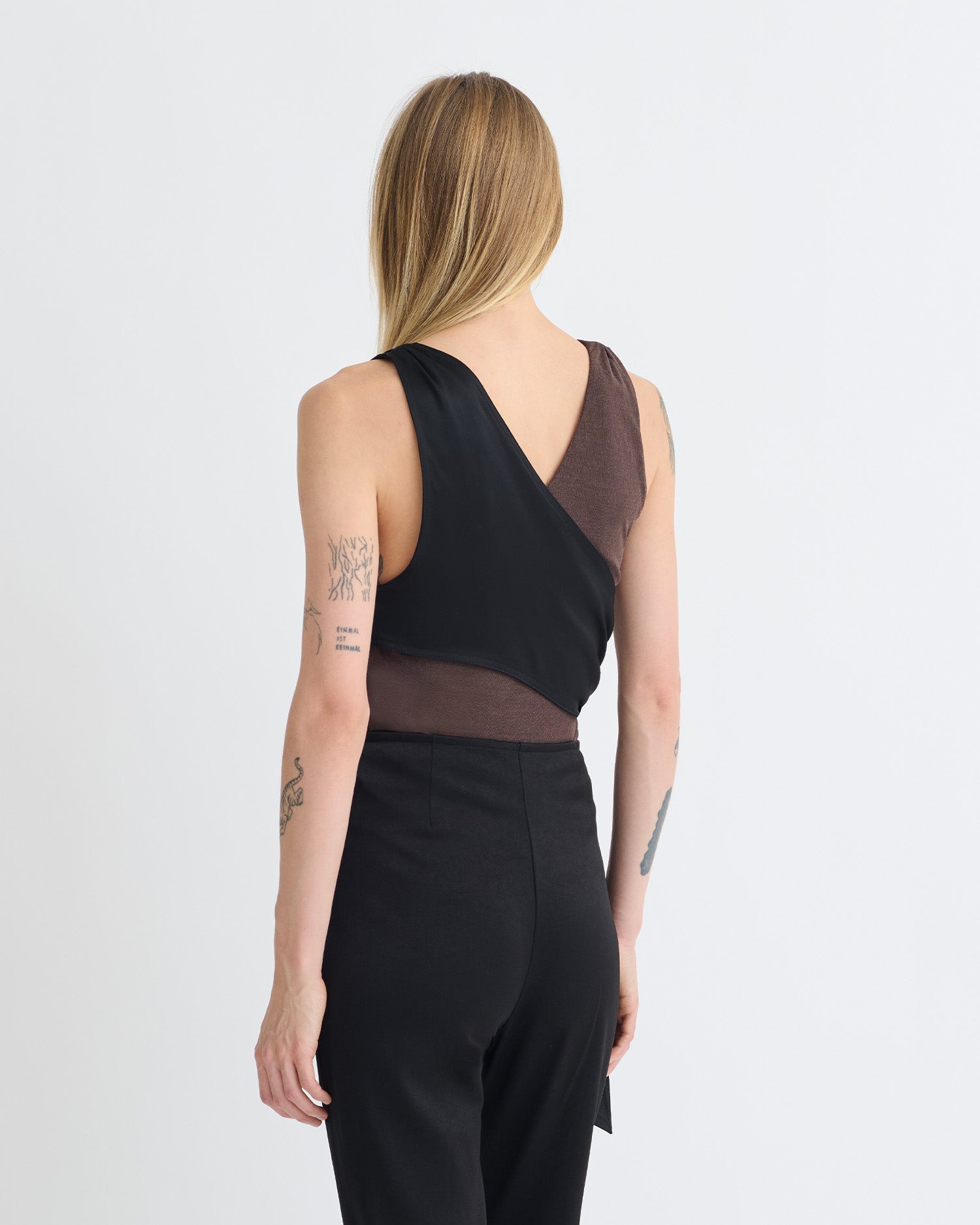Neca - Mesh Jersey/Slip Satin Sleeveless Top - Dark Oak/Black