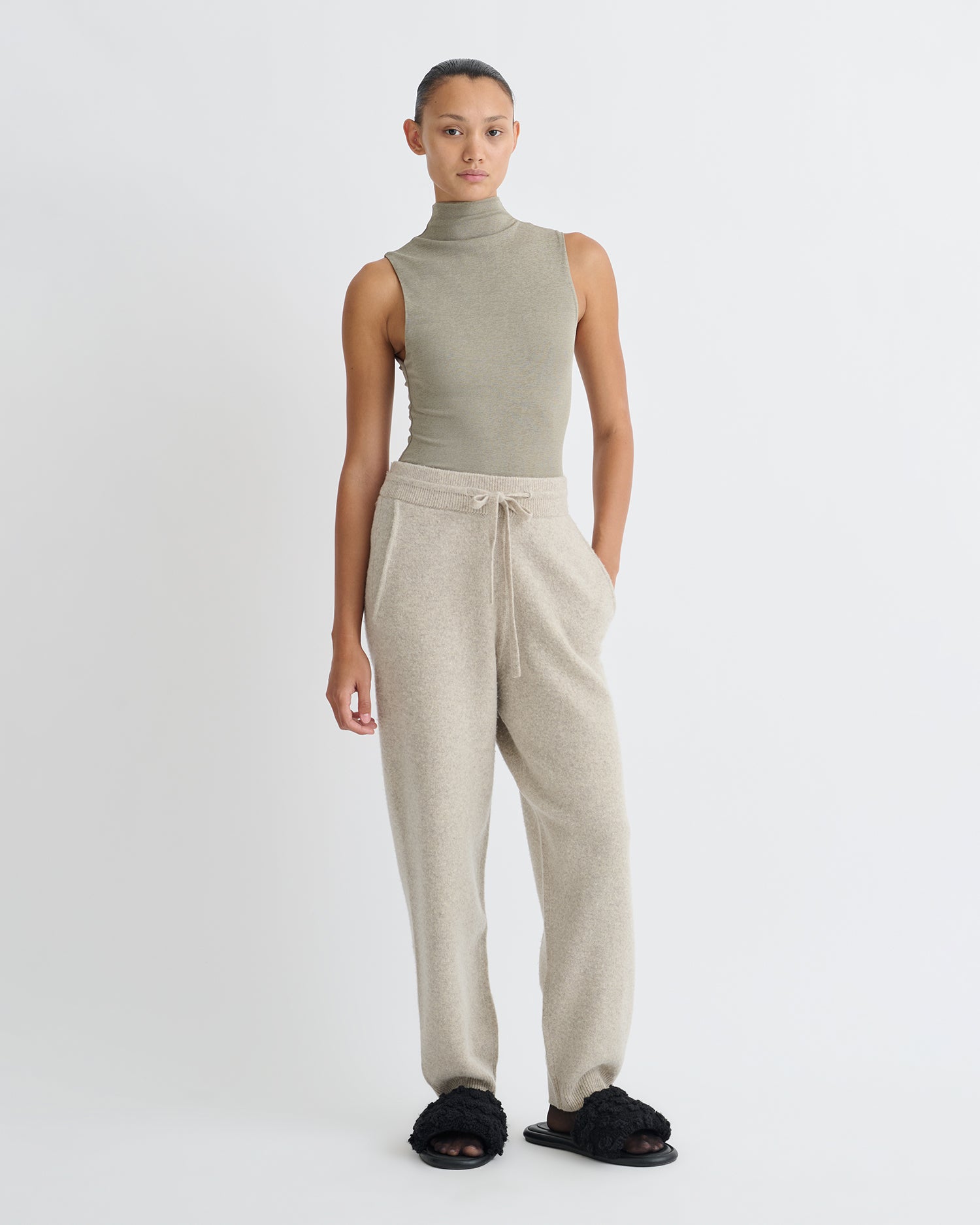 Annyka - Mesh Jersey Sleeveless Top - Fog – Nanushka