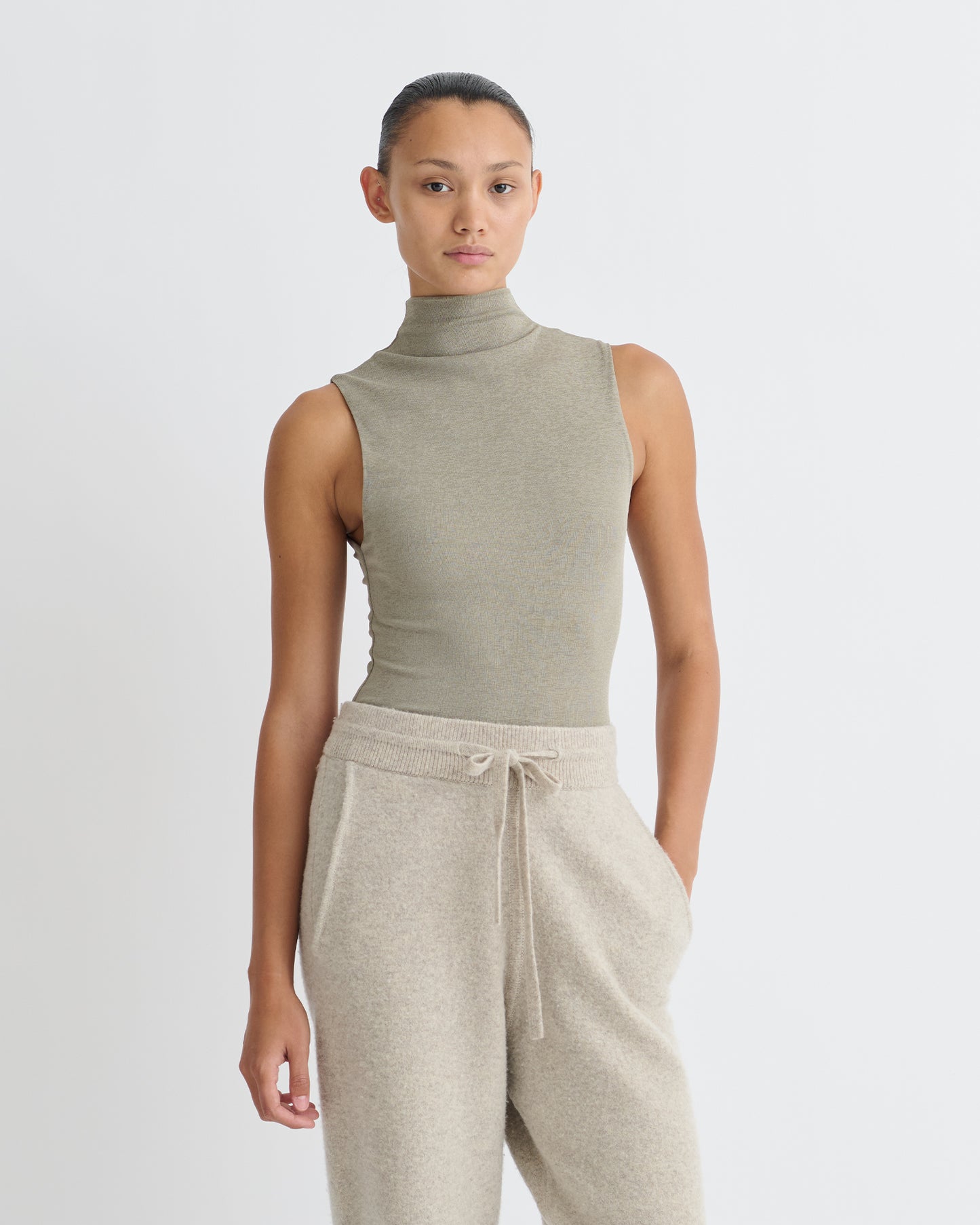 Annyka - Mesh Jersey Sleeveless Top - Fog