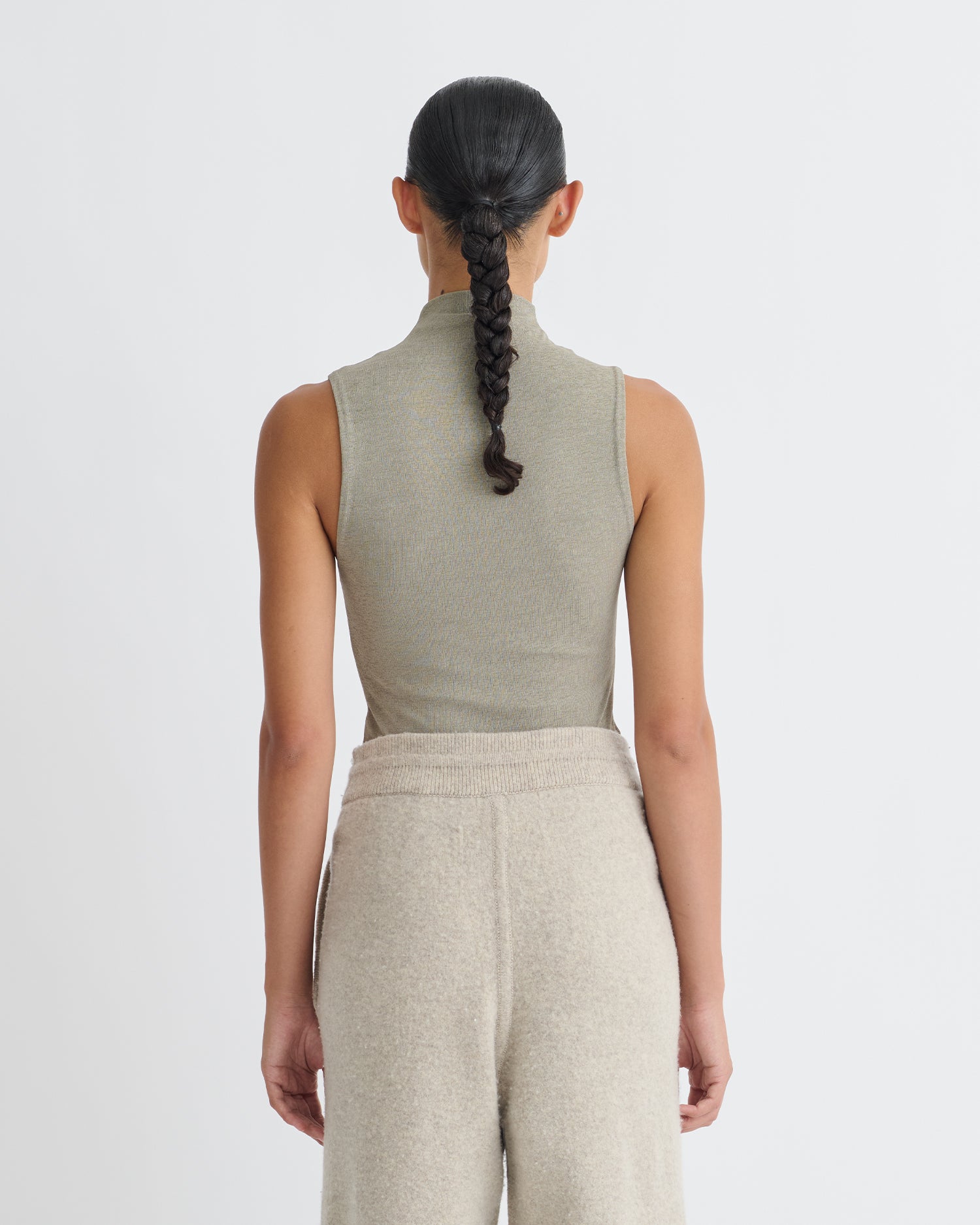 Annyka - Mesh Jersey Sleeveless Top - Fog – Nanushka