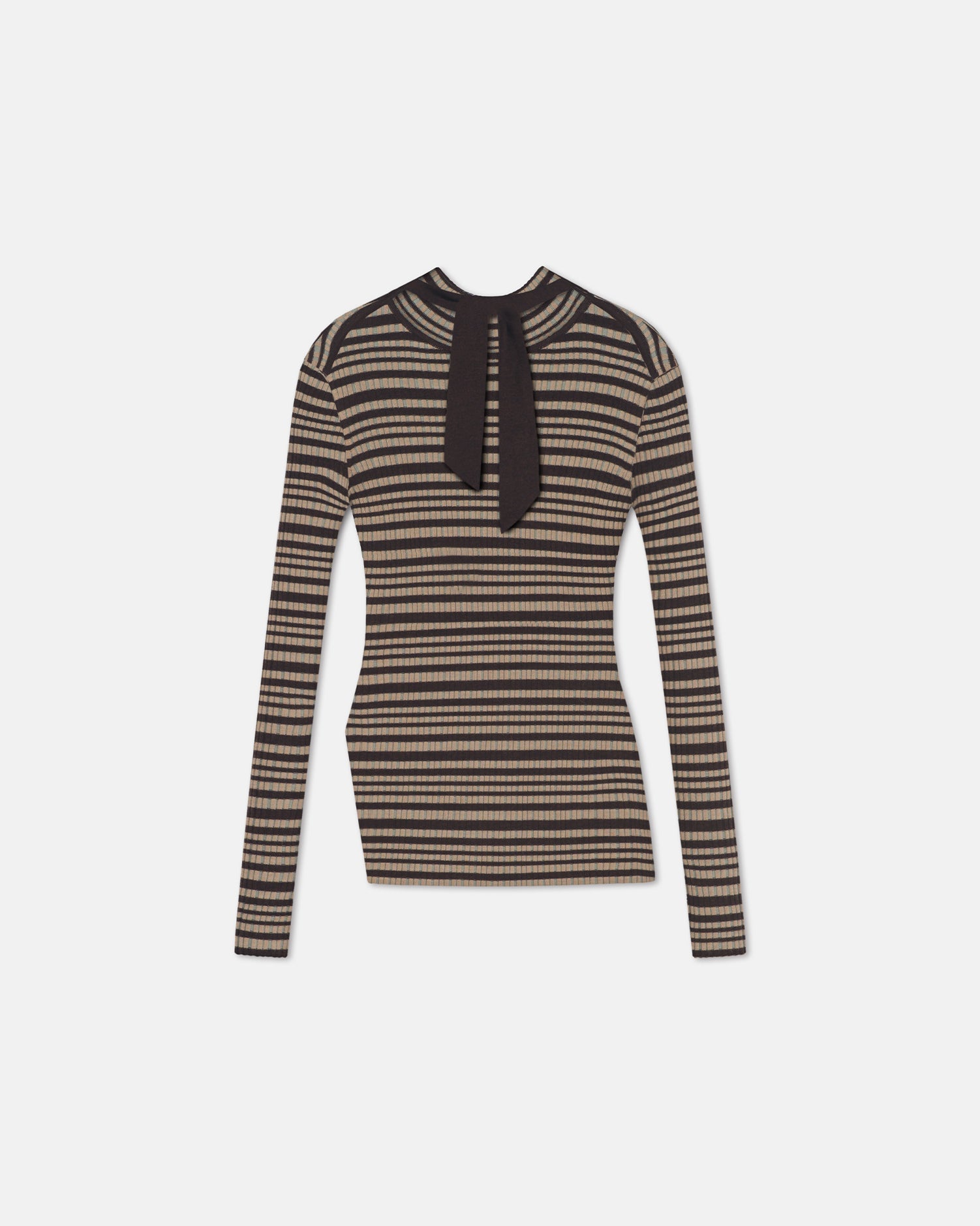 Arella - Fine Merino Rib Long Sleeved Top - Black/Brown/Green Stripe