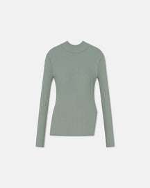 Arella - Fine Merino Rib Long Sleeved Top - Sage