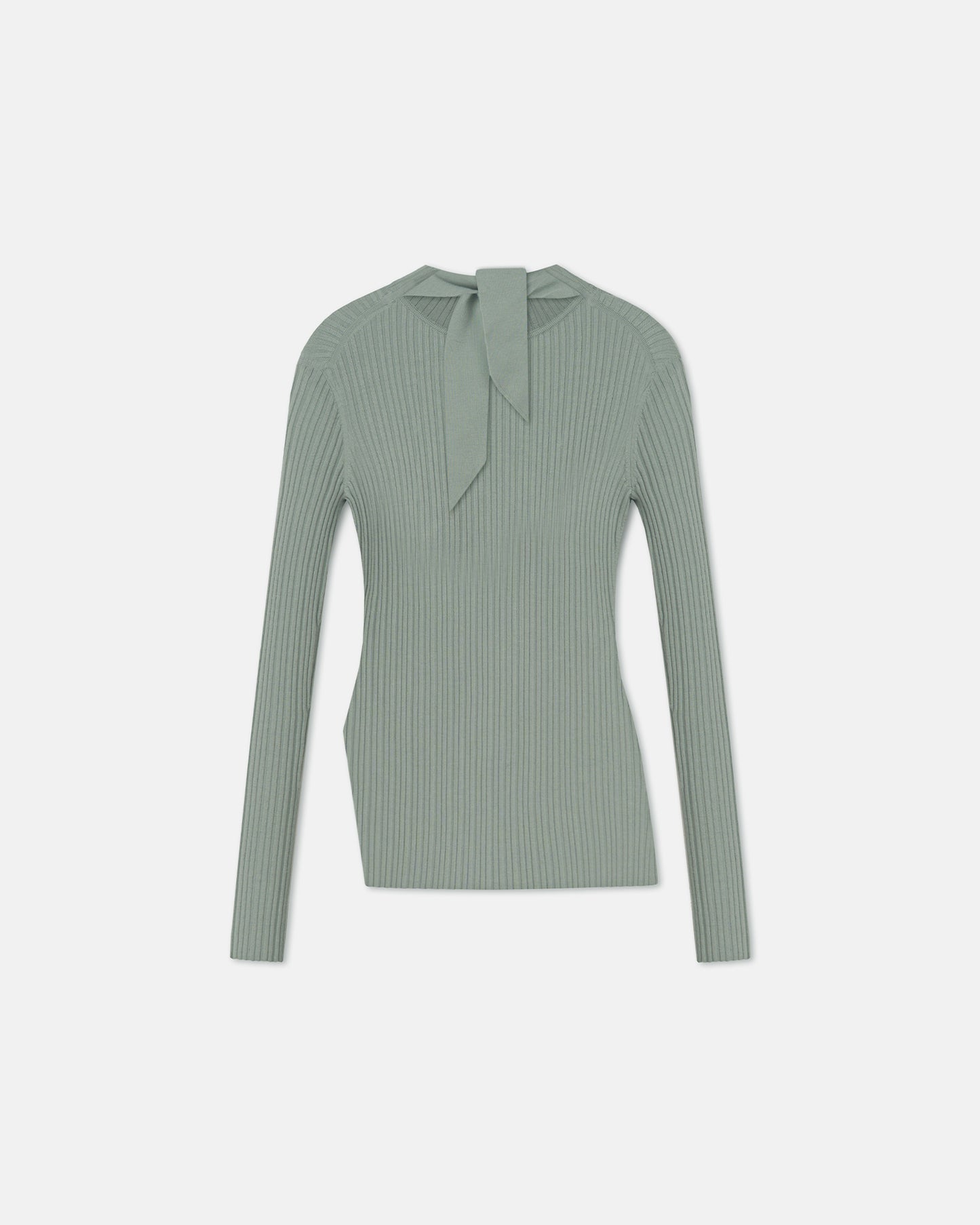 Arella - Fine Merino Rib Long Sleeved Top - Sage