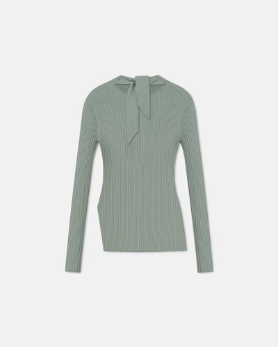 Arella - Fine Merino Rib Long Sleeved Top - Sage