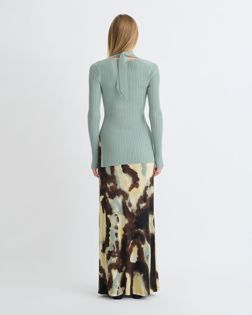 Arella - Fine Merino Rib Long Sleeved Top - Sage