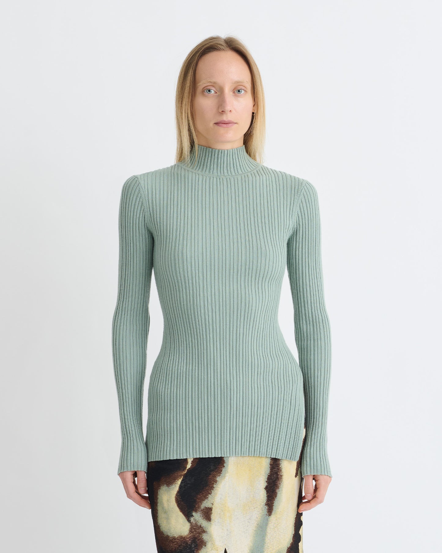 Arella - Fine Merino Rib Long Sleeved Top - Sage