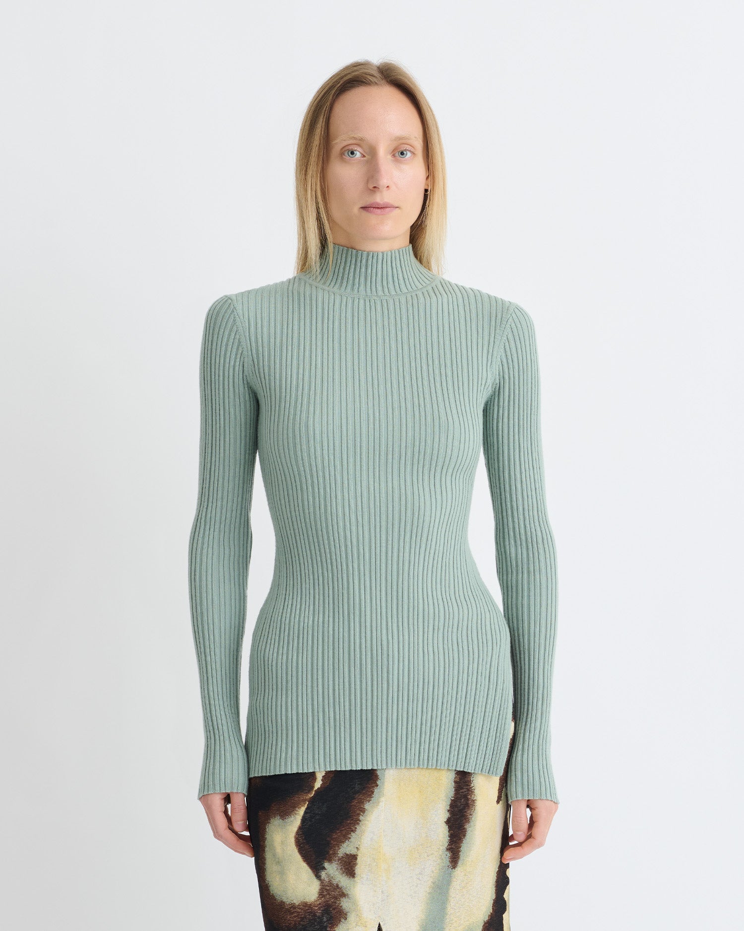 Arella - Fine Merino Rib Long Sleeved Top - Sage