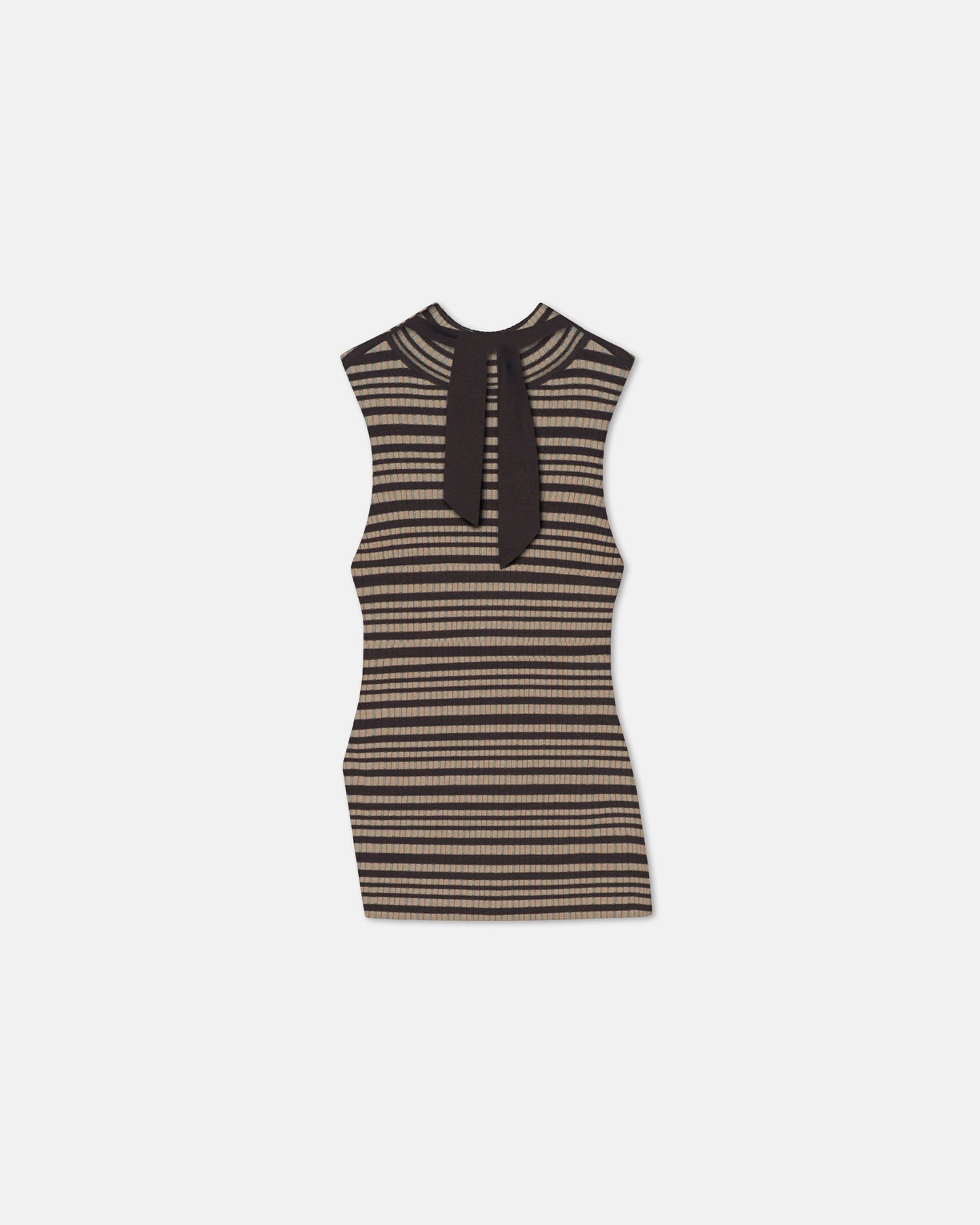 Liezel - Fine Merino Rib Sleeveless Top - Black/Brown/Green Stripe
