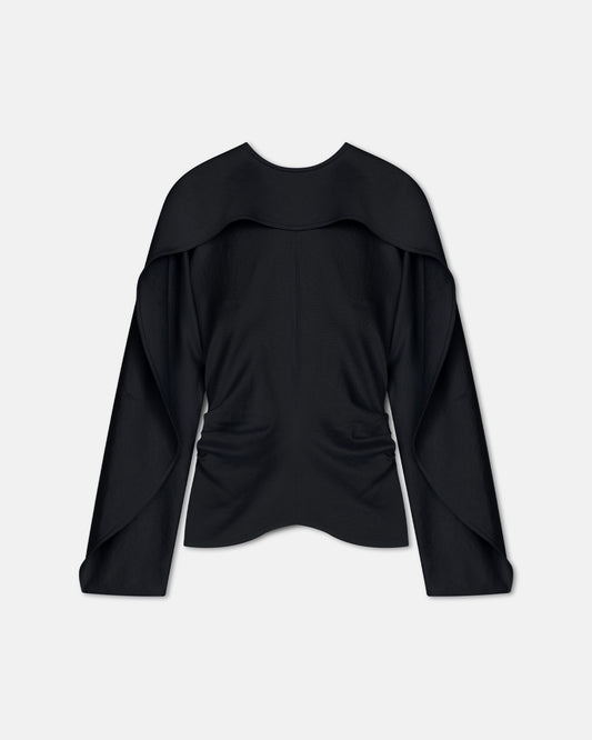 Jamille - Crisp Satin Long Sleeved Top - Black
