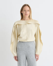 Jamille - Crisp Satin Long Sleeved Top - Ecru