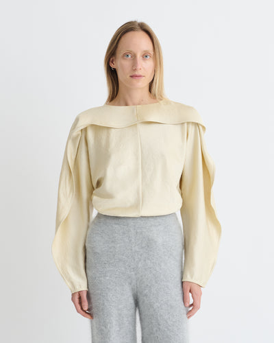 Jamille - Crisp Satin Long Sleeved Top - Ecru