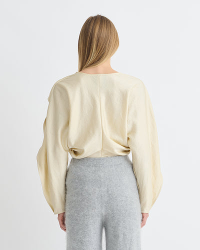 Jamille - Crisp Satin Long Sleeved Top - Ecru
