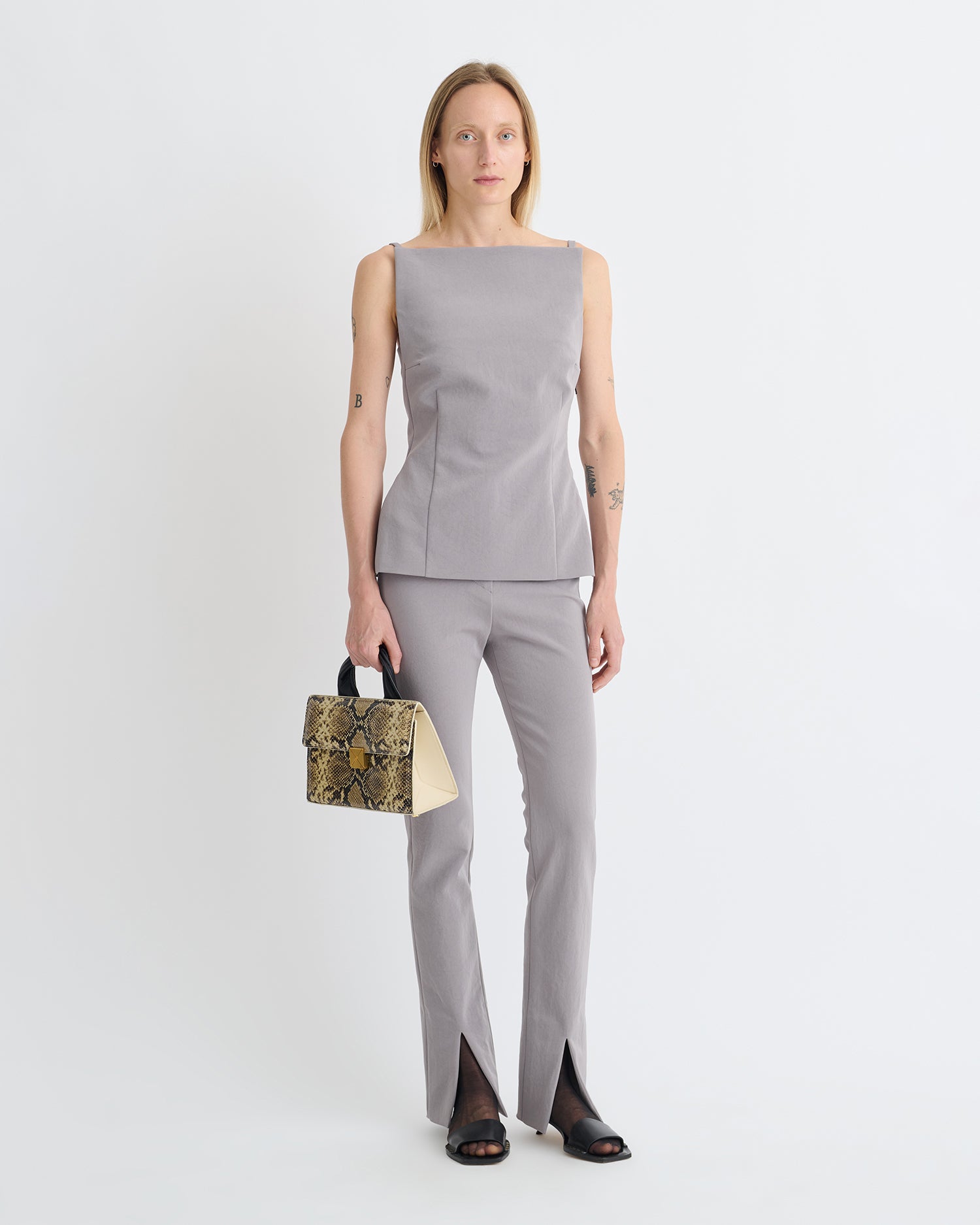 Laree - Paper Jersey Sleeveless Top - Grey