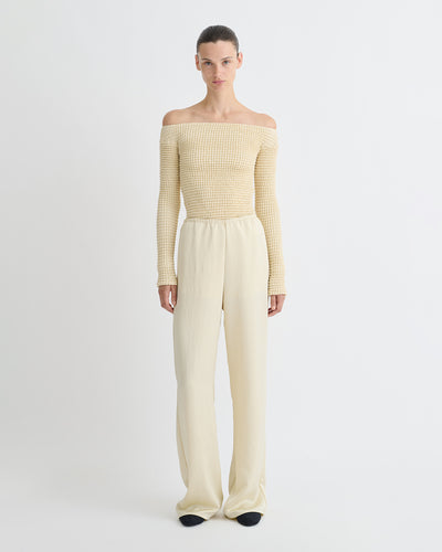 Elita - Ruched Glass Poplin Long Sleeved Tops - Oat