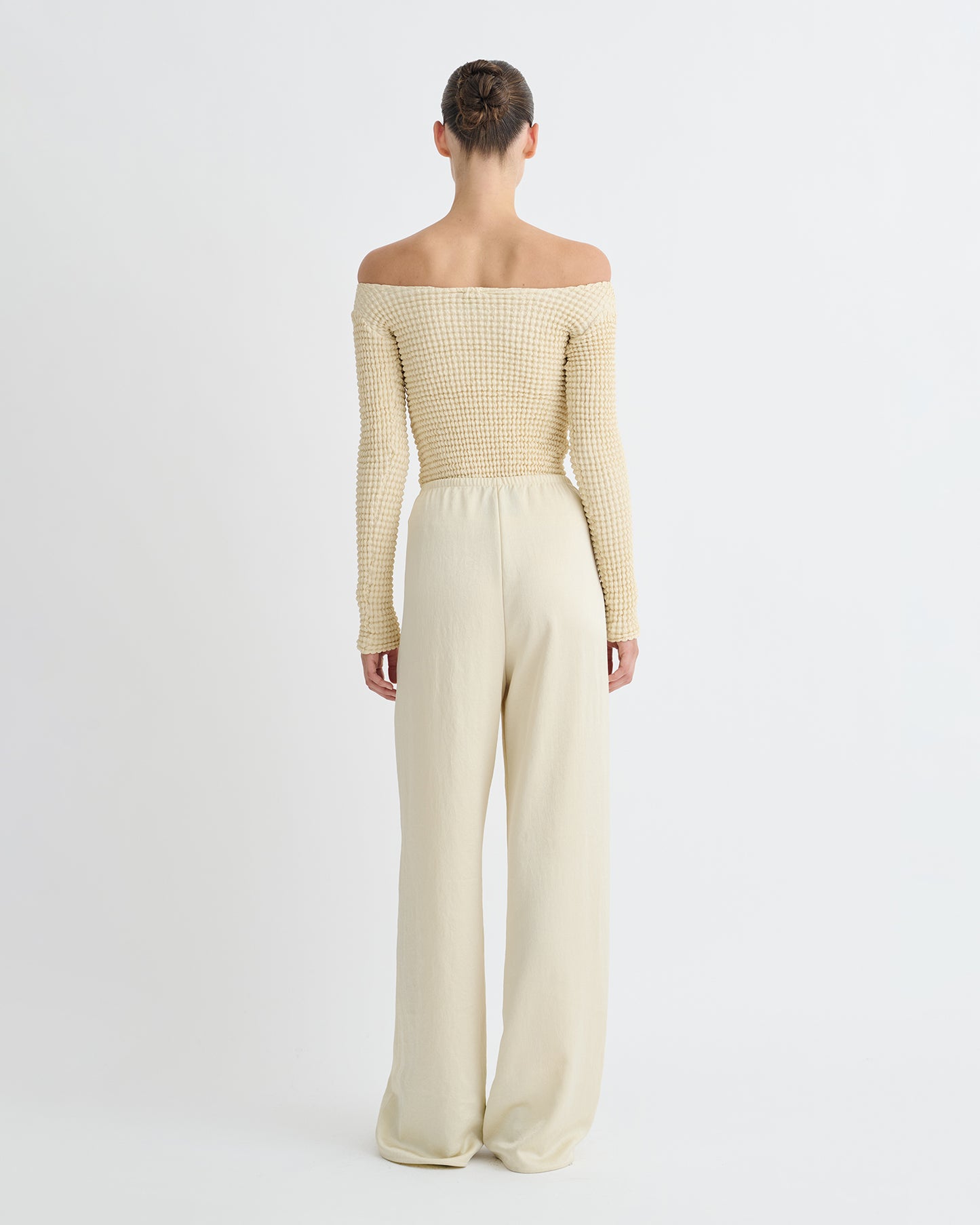 Elita - Ruched Glass Poplin Long Sleeved Tops - Oat