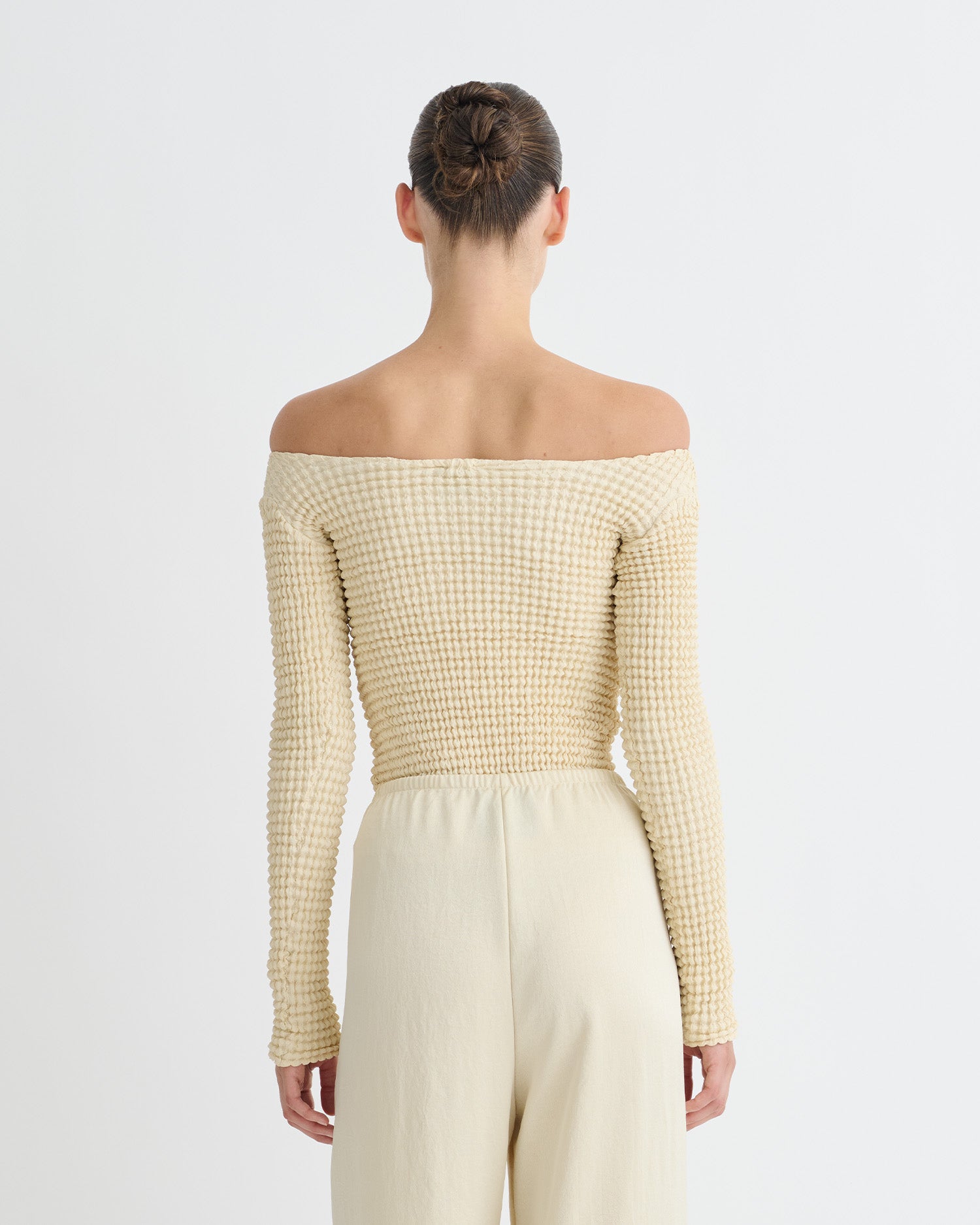 Elita - Ruched Glass Poplin Long Sleeved Tops - Oat