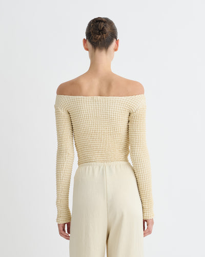 Elita - Ruched Glass Poplin Long Sleeved Tops - Oat