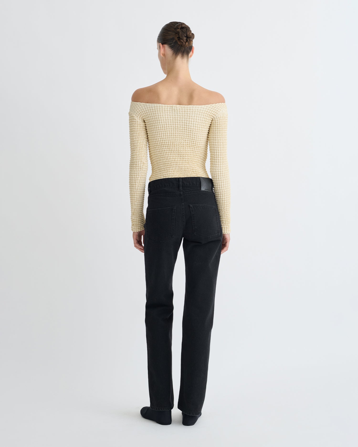 Elita - Ruched Glass Poplin Long Sleeved Tops - Oat