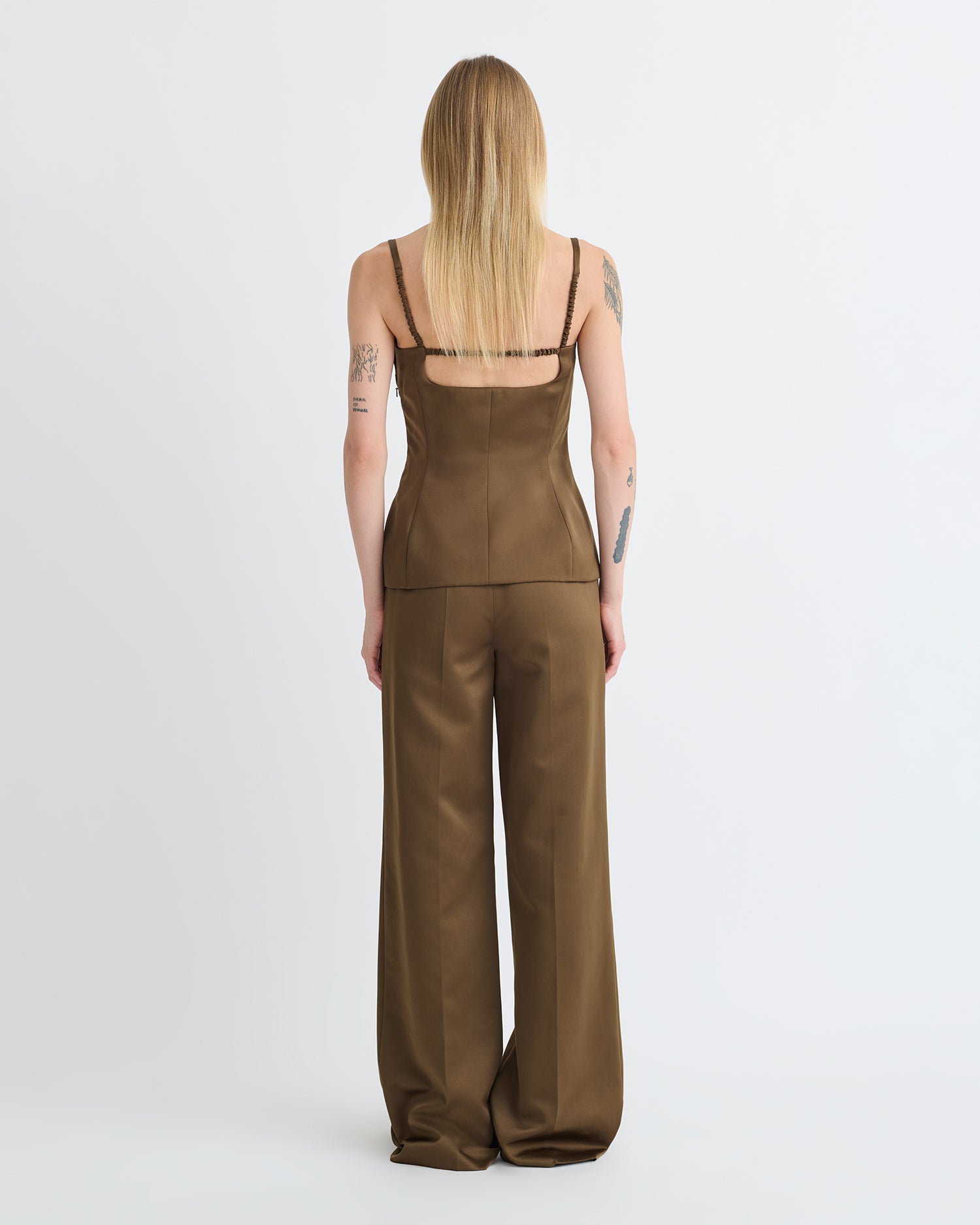 Laree - Structured Satin Sleeveless Top - Wood