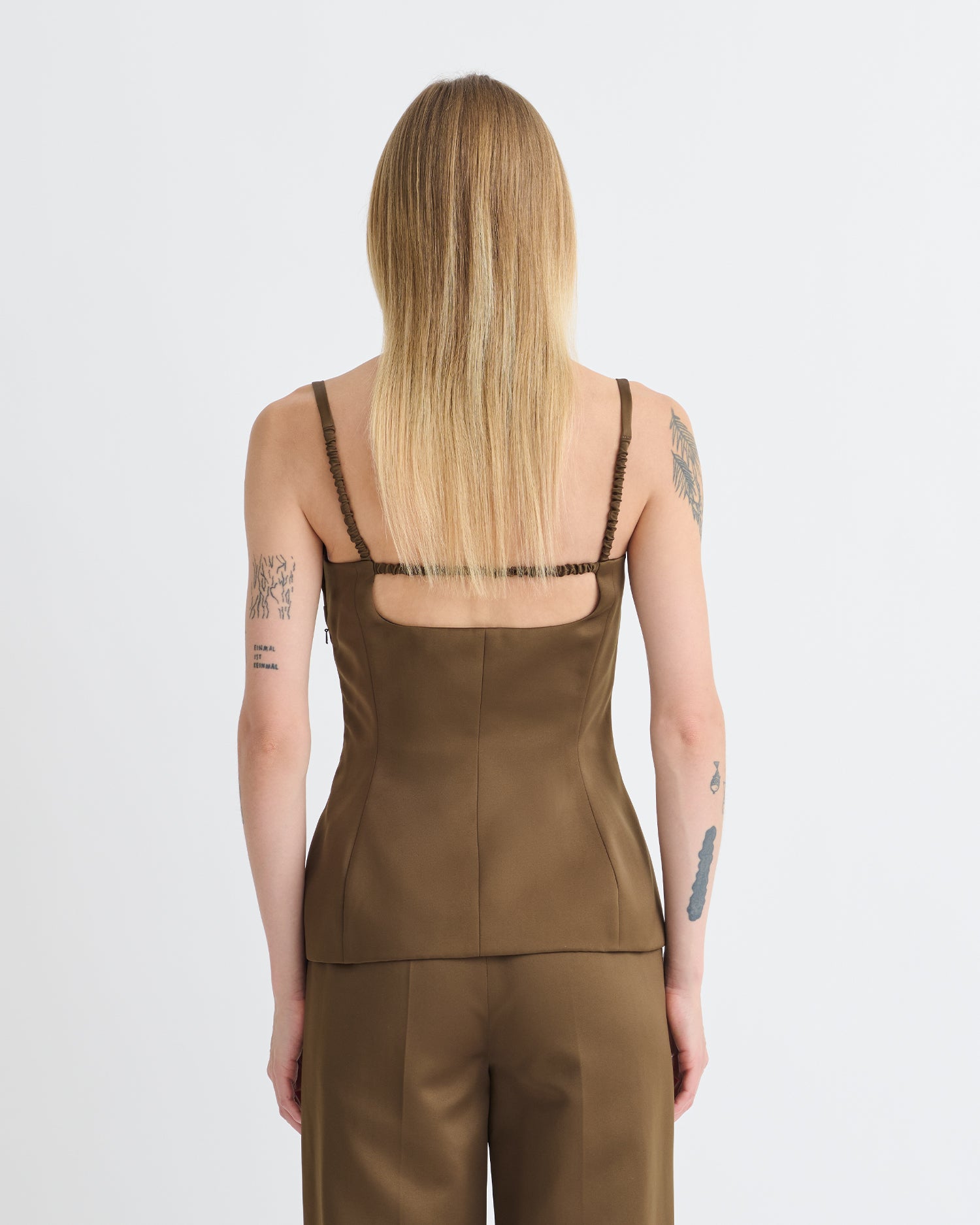 Laree - Structured Satin Sleeveless Top - Wood