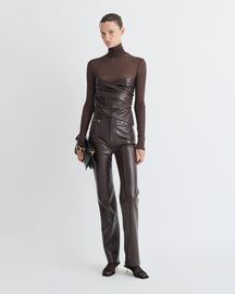 Kynlee - Mesh Jersey/Okobor Turtleneck Top - Dark Oak/Coffee Ground