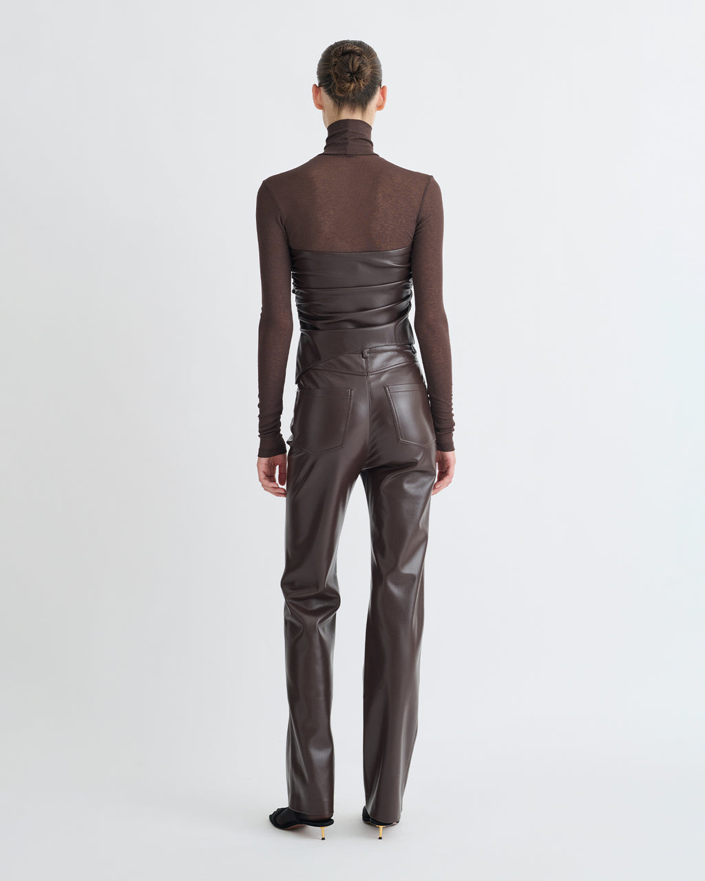 Kynlee - Mixed fabric turtleneck top - Dark Oak/Coffee Ground