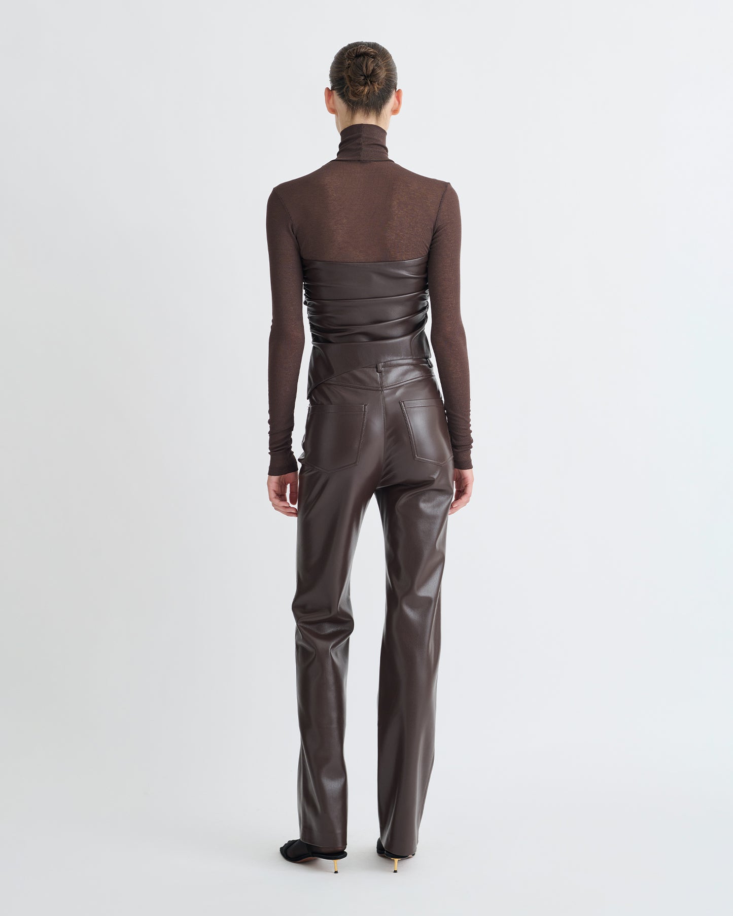 Kynlee - Mesh Jersey/Okobor Turtleneck Top - Dark Oak/Coffee Ground