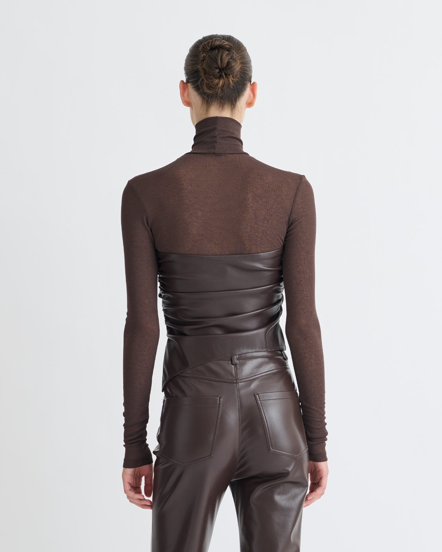 Kynlee - Mesh Jersey/Okobor Turtleneck Top - Dark Oak/Coffee Ground
