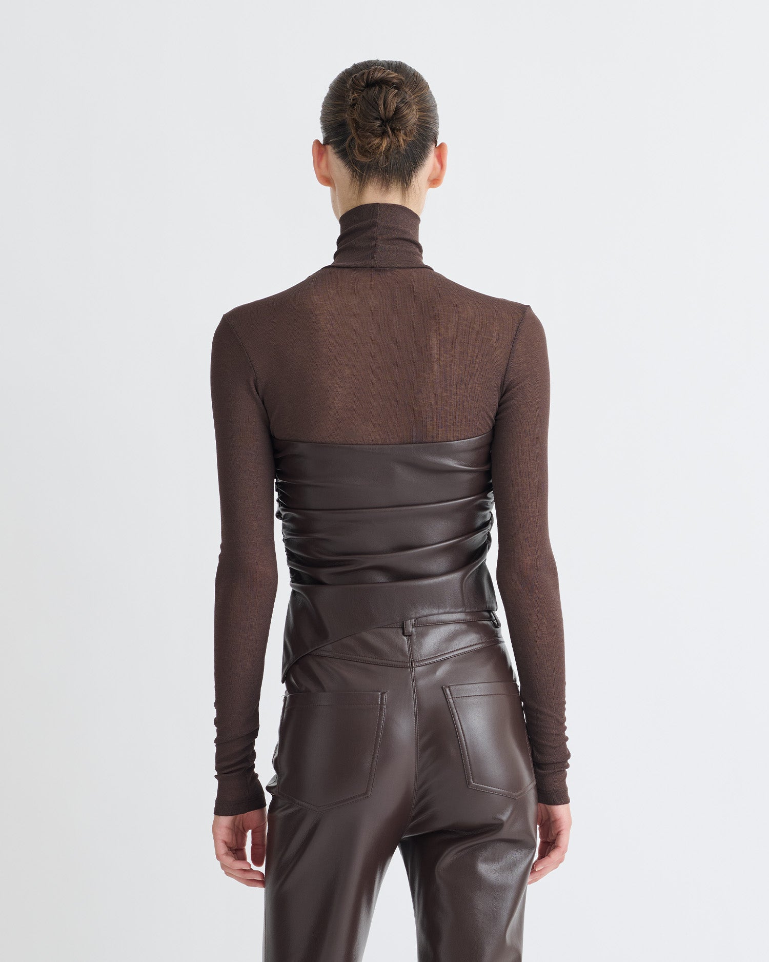 Kynlee - Mesh Jersey/Okobor Turtleneck Top - Dark Oak/Coffee Ground
