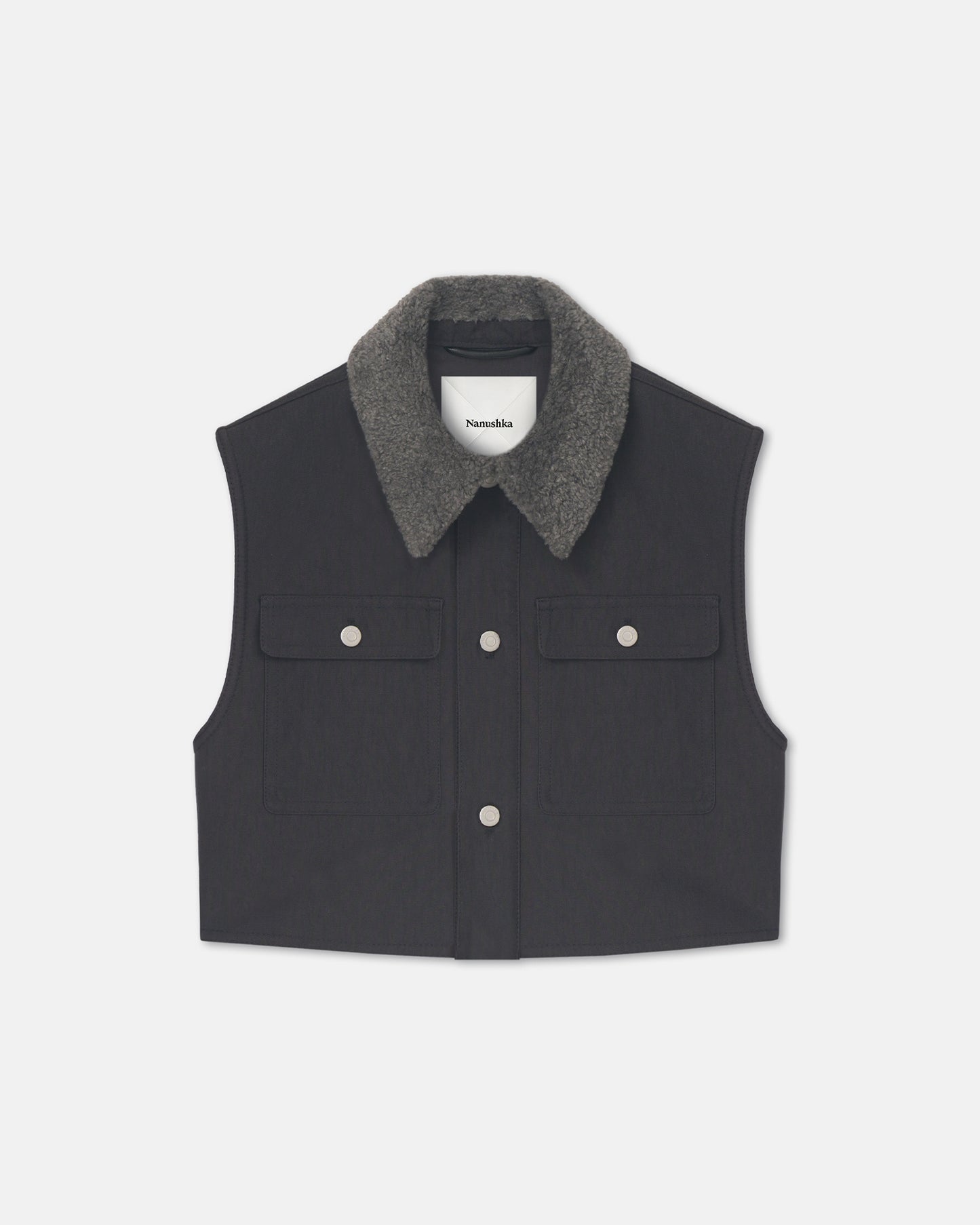 Zalina - Wax Cotton and Faux Shearling Vest - Graphite