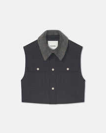 Zalina - Wax Cotton and Faux Shearling Vest - Graphite