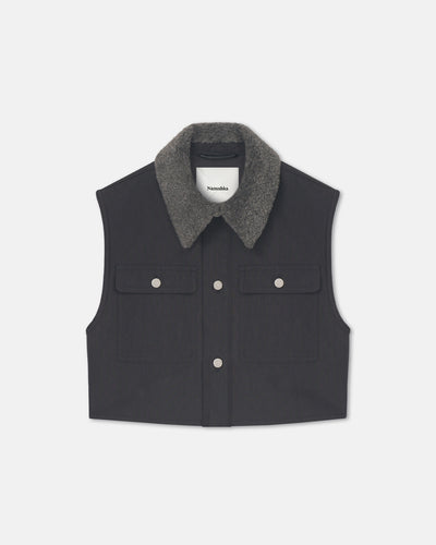 Zalina - Wax Cotton and Faux Shearling Vest - Graphite