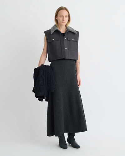 Zalina - Wax Cotton and Faux Shearling Vest - Graphite