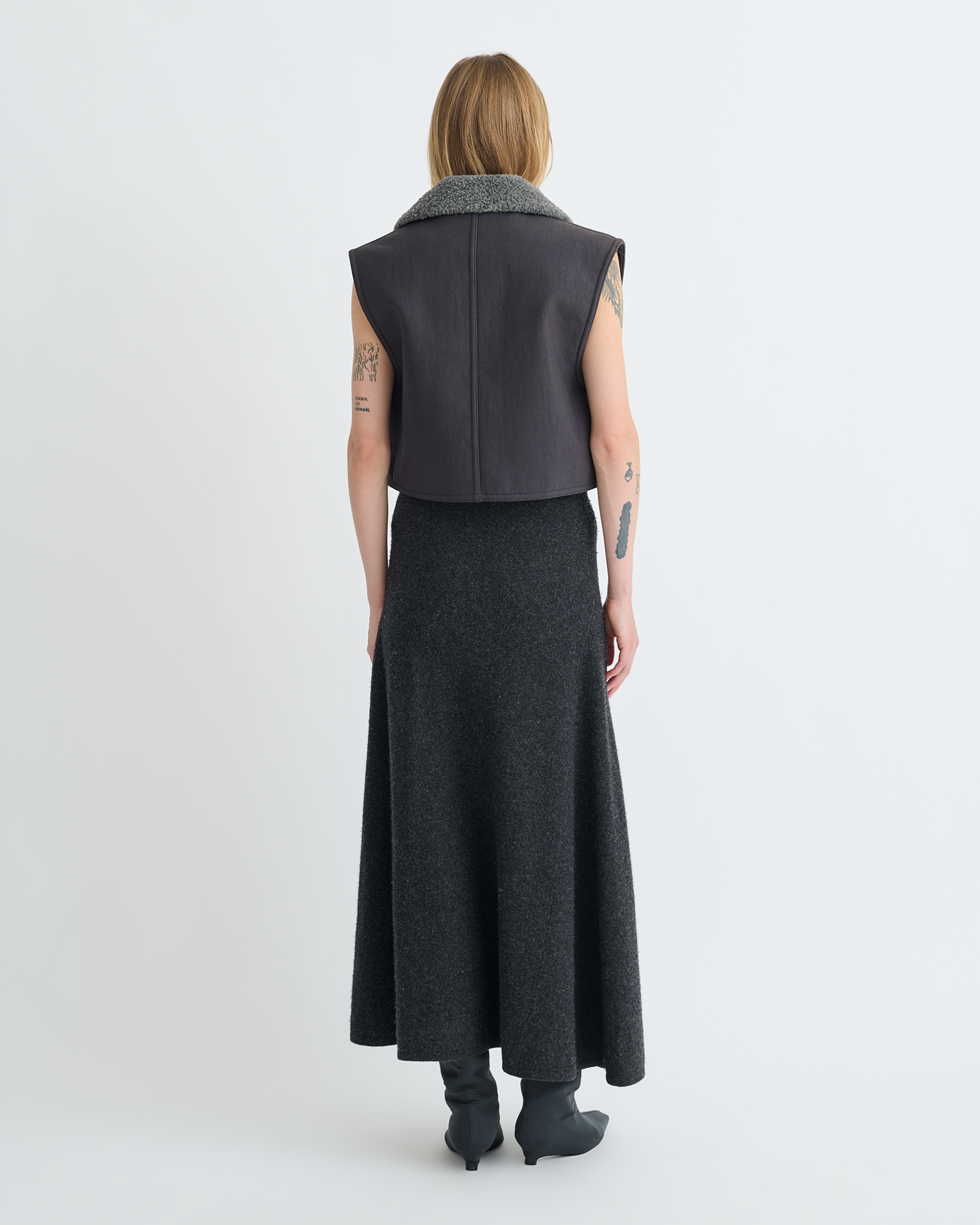 Zalina - Wax Cotton and Faux Shearling Vest - Graphite