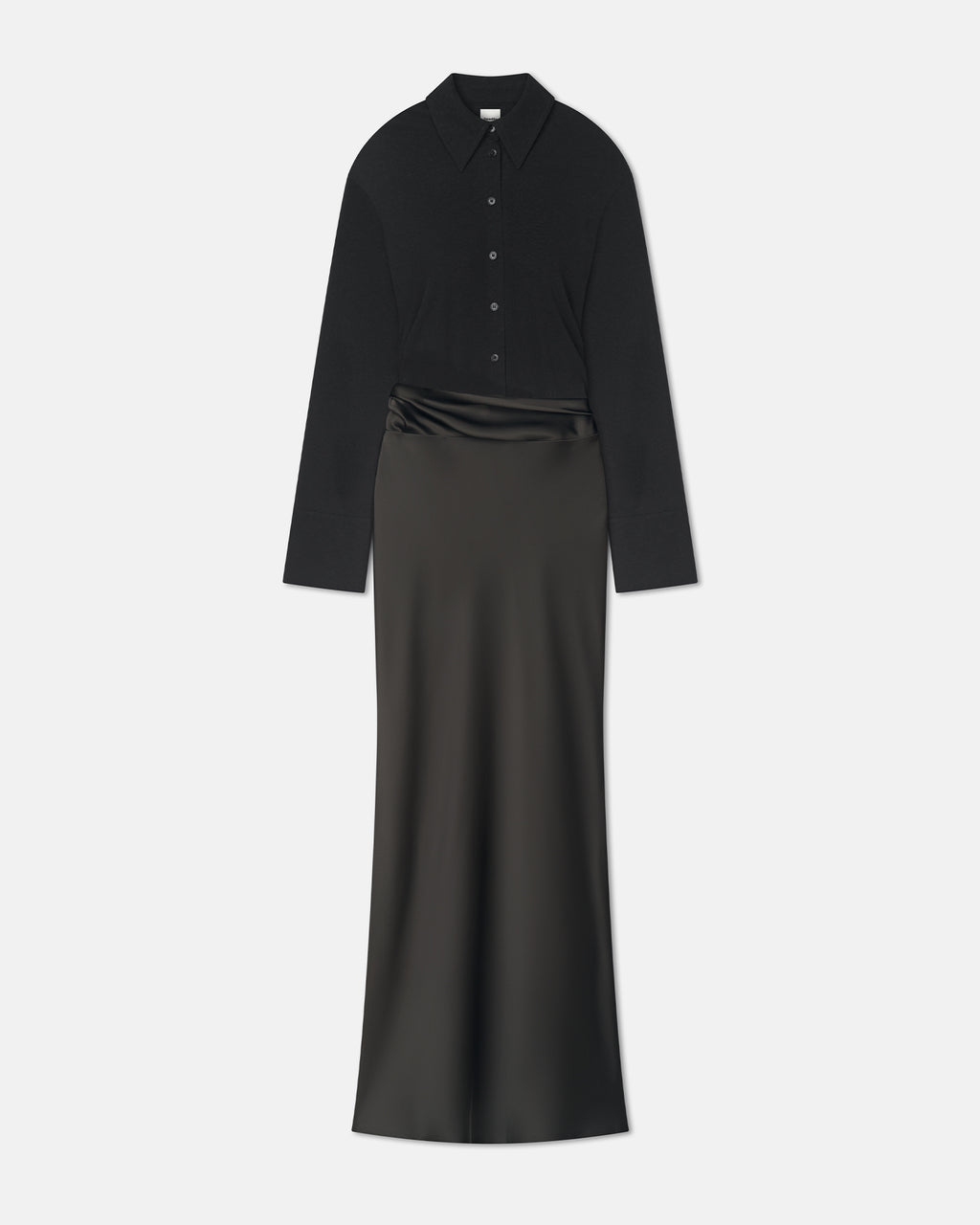 Scylla - Mesh Jersey and Slip Satin Dress - Dark Green/Anthracite