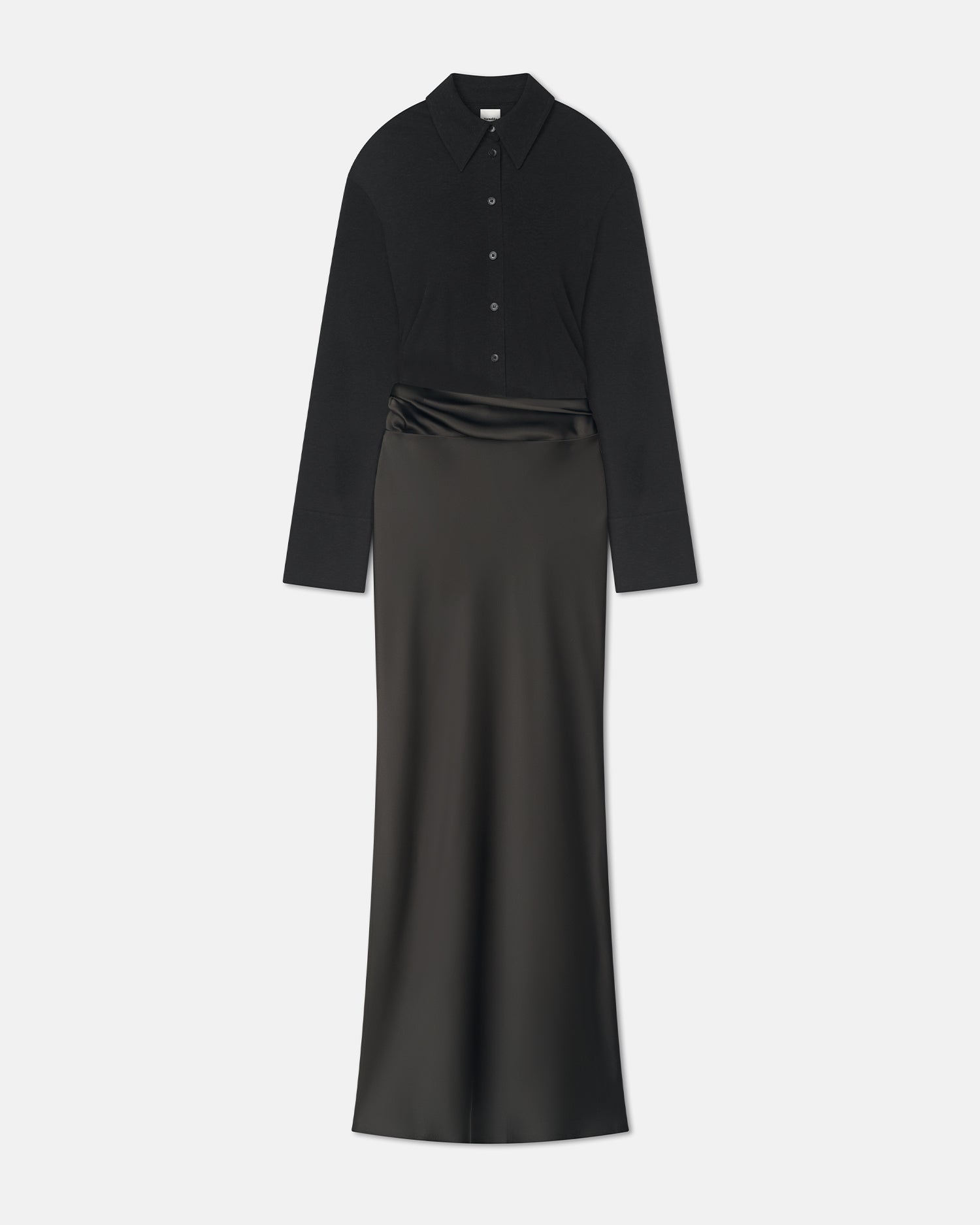 Scylla - Mesh Jersey and Slip Satin Dress - Dark Green/Anthracite