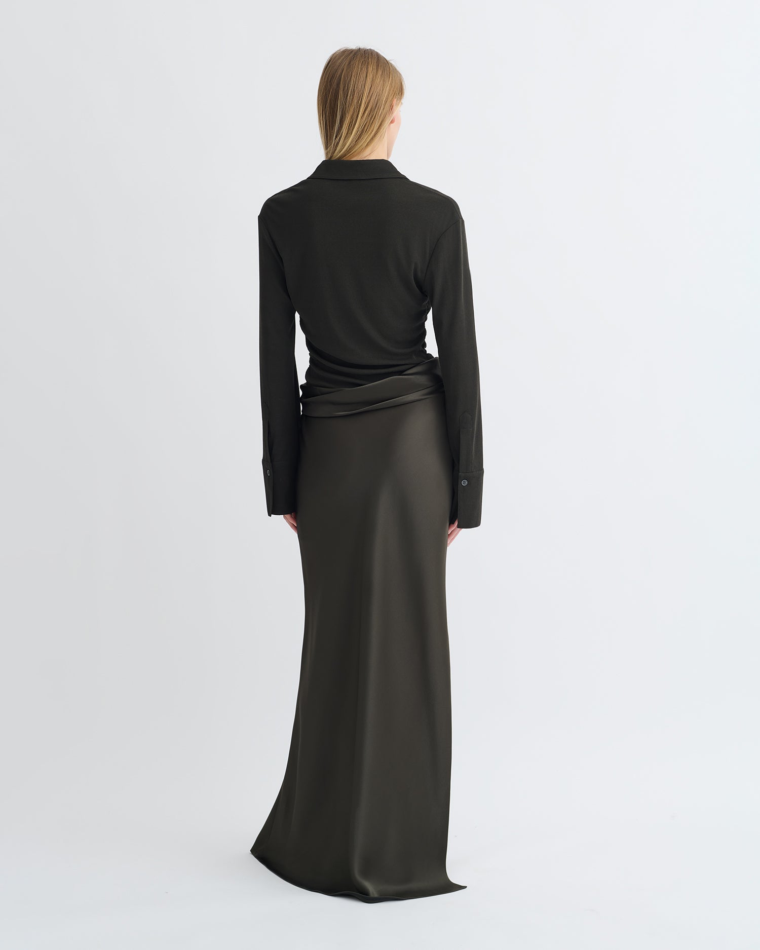Scylla - Mesh Jersey and Slip Satin Dress - Dark Green/Anthracite