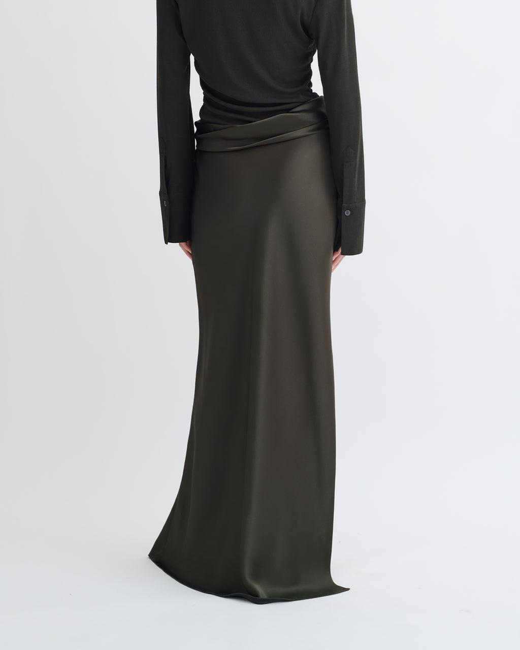 Scylla - Mesh Jersey and Slip Satin Dress - Dark Green/Anthracite