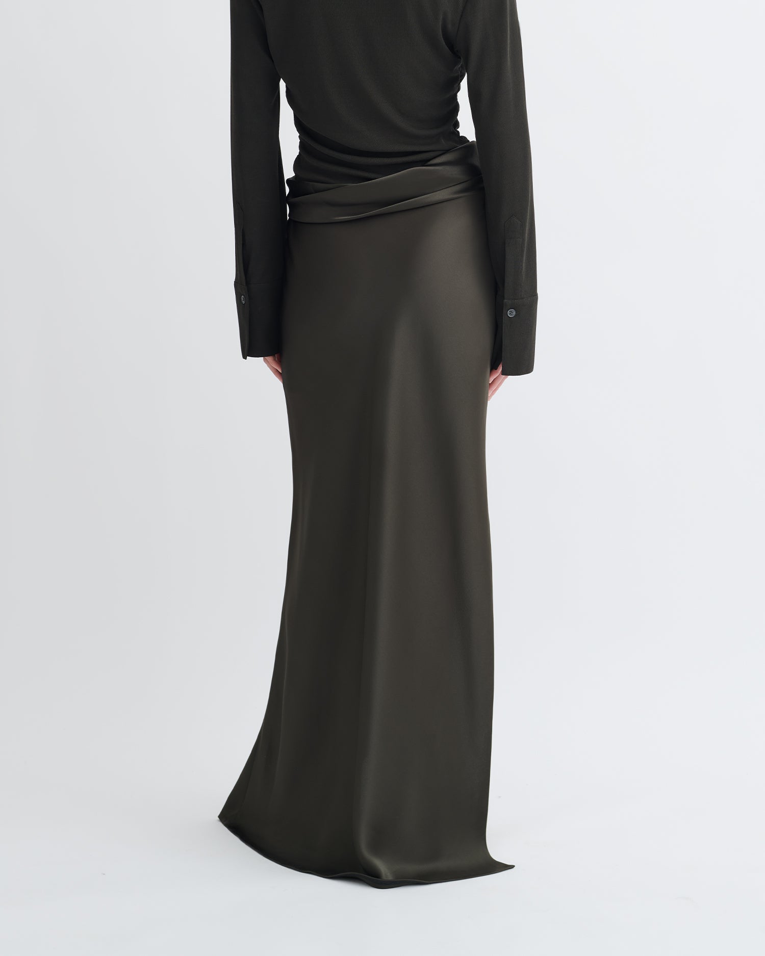 Scylla - Mesh Jersey and Slip Satin Dress - Dark Green/Anthracite
