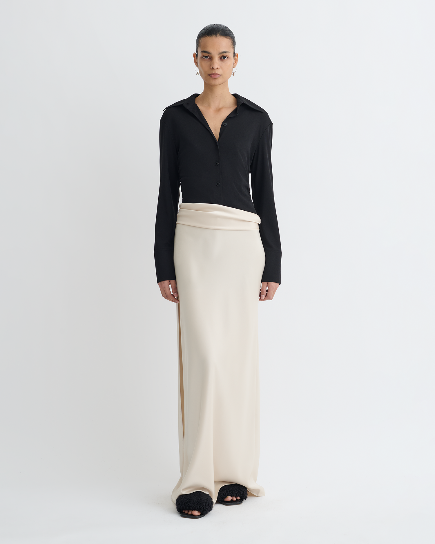 Scylla - Mesh Jersey and Slip Satin Dress - Creme/Black