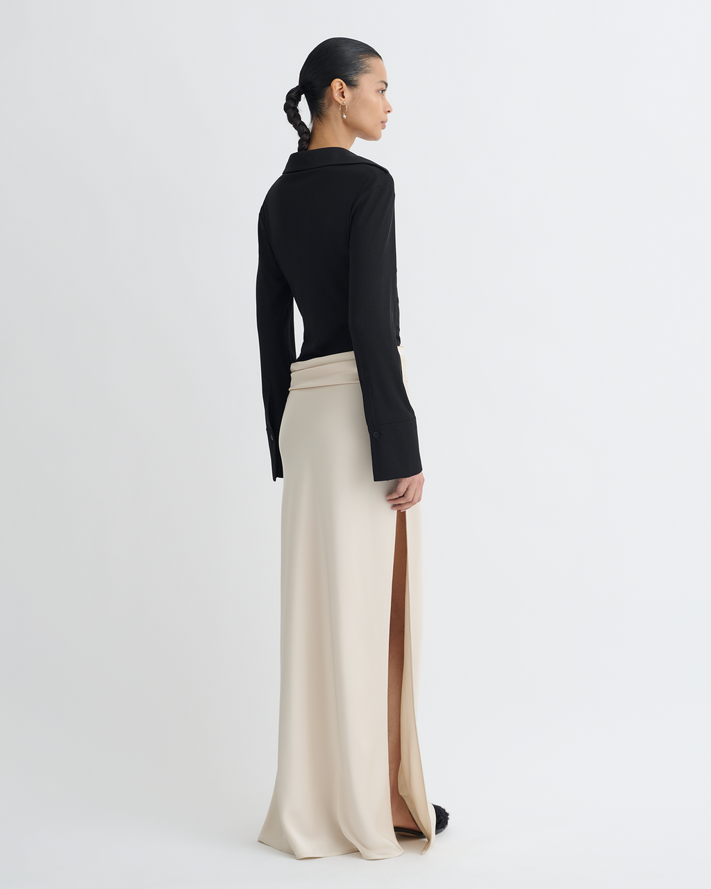 Scylla - Mesh Jersey and Slip Satin Dress - Creme/Black