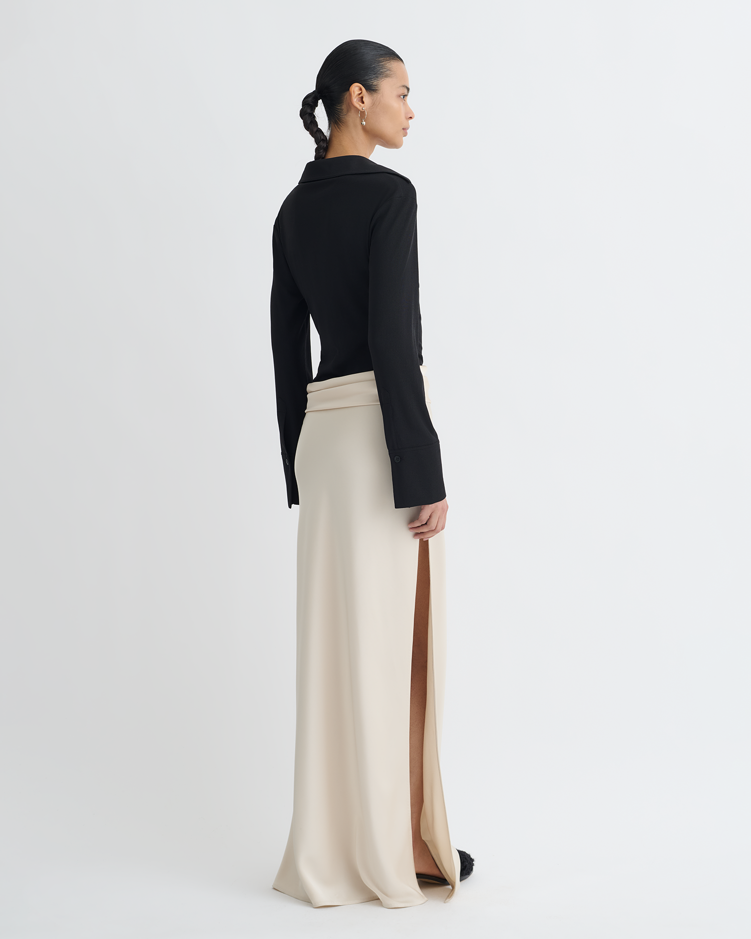 Scylla - Mesh Jersey and Slip Satin Dress - Creme/Black