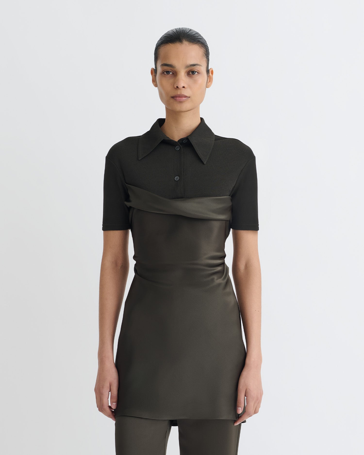 dark green dress christmas Long Sleeve Gathered Mesh Dress – YARN & DARN