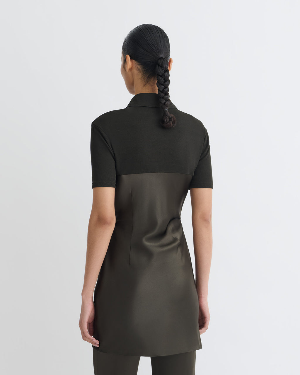 Heceta - Mesh Jersey and Slip Satin Mini Dress - Dark Green/Anthracite